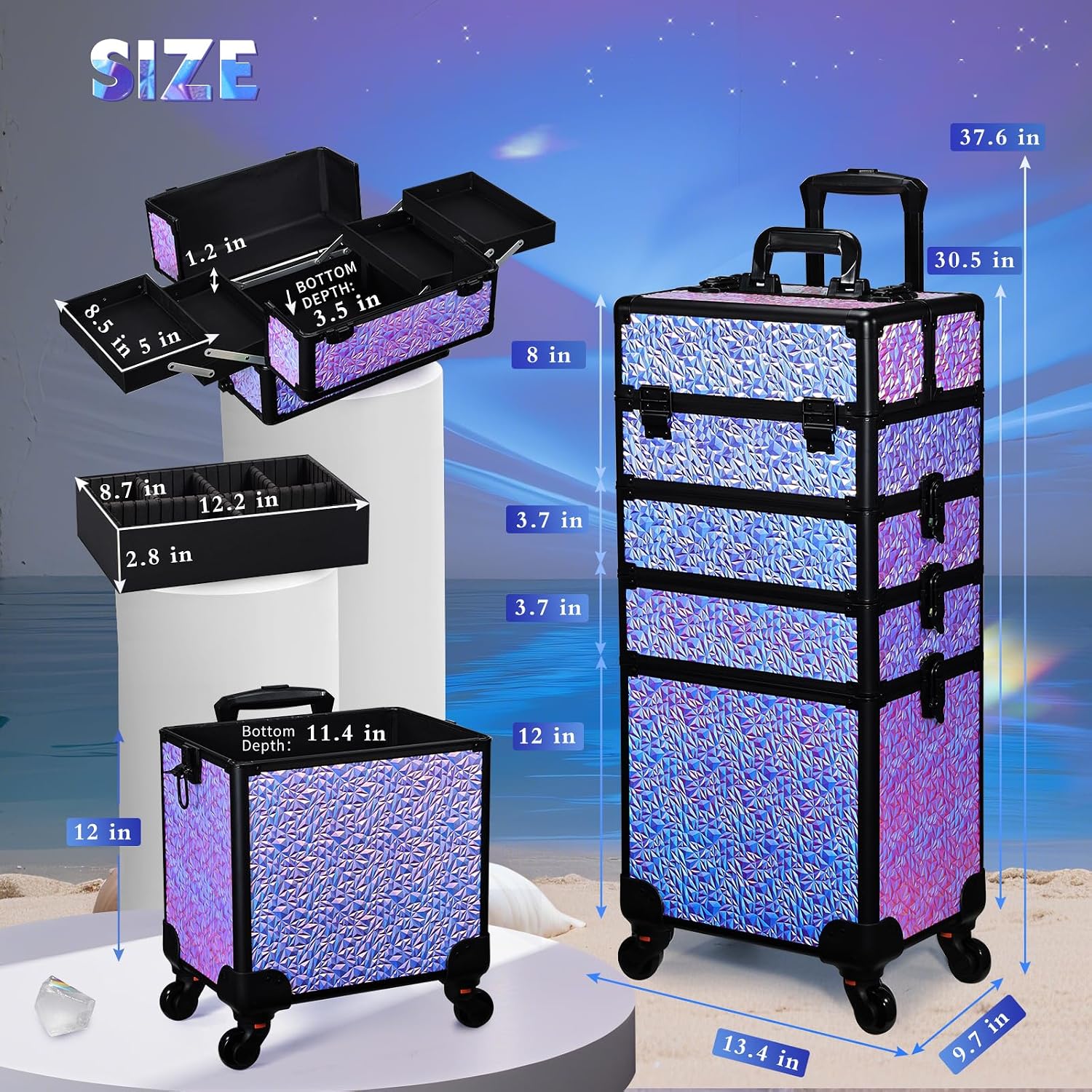 Rolling Makeup Train Case, Lar - Beauty Makeup Vanity Set 评论和价格
